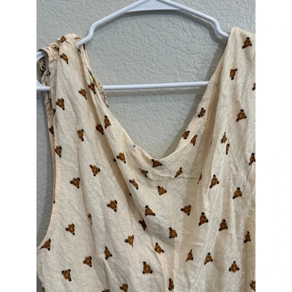 Free People Silas Cream Floral Paisley Cowl Neck Sleeveless Boho Top Small #110